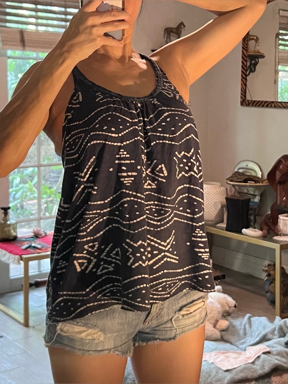 Lucky Brand Navy Patterned Tank Top - Casual Summer Layer- Small